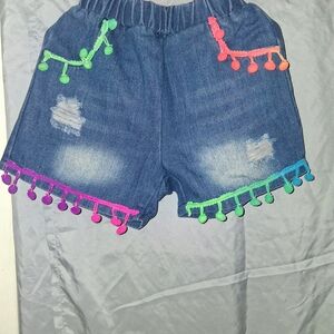SHEIN Kids Blue Denim Shorts with Colorful Trim